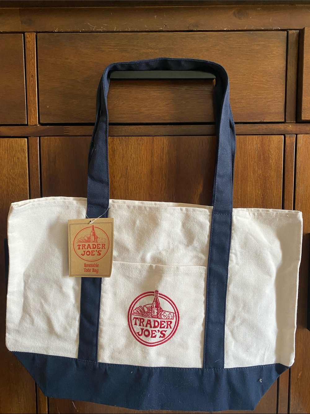 Trader Joe’s Cream and Navy Canvas Tote Bag